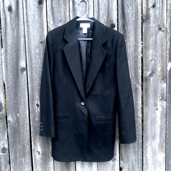 Lands End blazer jacket wool/cashmere M black. Perfect staple for your closet - Picture 1 of 11